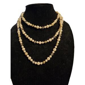 Vintage Faux Pearl & Clear Beaded Wrap Around Necklace